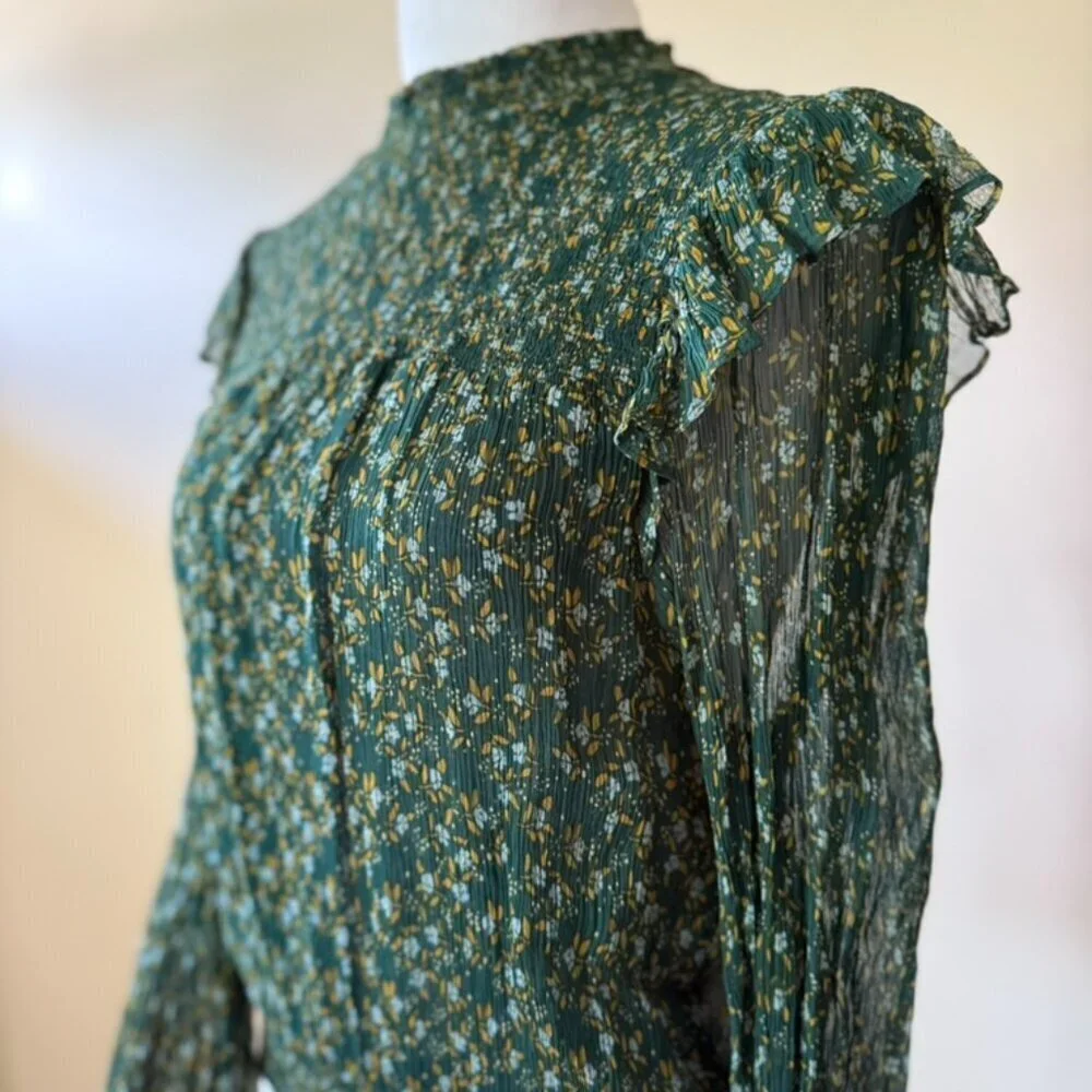 Free People Smocked Floral Roma Blouse in Forest Combo Womens Small Boho Indie